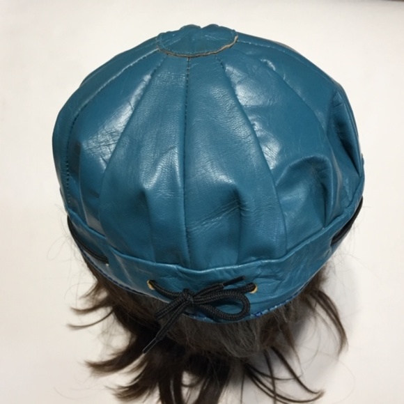 New Full Leather Cap Hat Turquoise Size XL - Picture 6 of 7